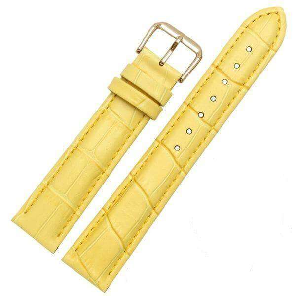 Light Goldenrod 18mm 19mm 20mm 21mm 22mm 23mm 24mm Yellow / Orange / Red / Pink / Purple / Green / Brown / Black Leather Watch Strap with Quick Release Pin [W058]