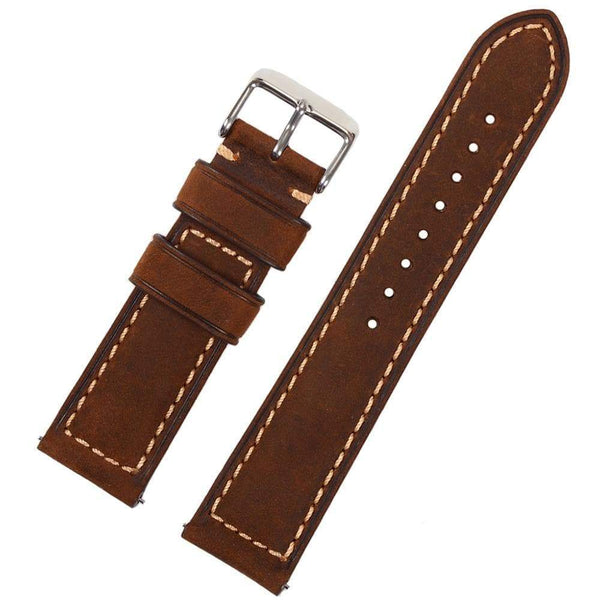 20mm 22mm Light / Dark Brown Leather Watch Strap with Quick Release Pin [W047]