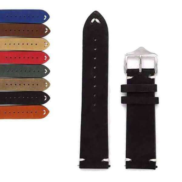 Black 20mm 22mm 24mm Cowhide Suede Leather Watch Strap [W166]