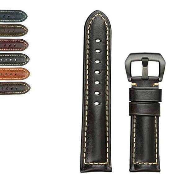 Dark Slate Gray 20mm 22mm 24mm 26mm Red / Blue / Green / Brown / Black Leather Watch Strap with Silver / Black Buckle [W082]