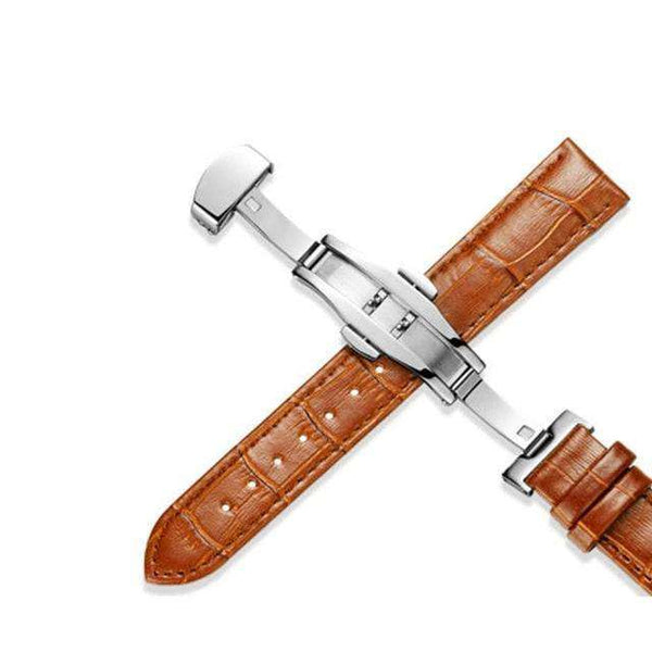12mm 13mm 14mm 15mm 16mm 17mm 18mm 19mm 20mm 21mm 22mm 24mm White / Red / Brown / Black Leather Watch Strap with Deployant/Butterfly Clasp [W017]