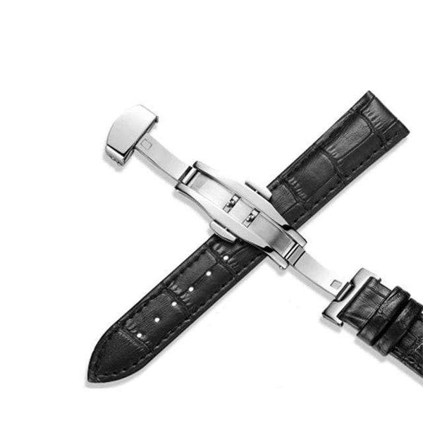 12mm 13mm 14mm 15mm 16mm 17mm 18mm 19mm 20mm 21mm 22mm 24mm White / Red / Brown / Black Leather Watch Strap with Deployant/Butterfly Clasp [W017]