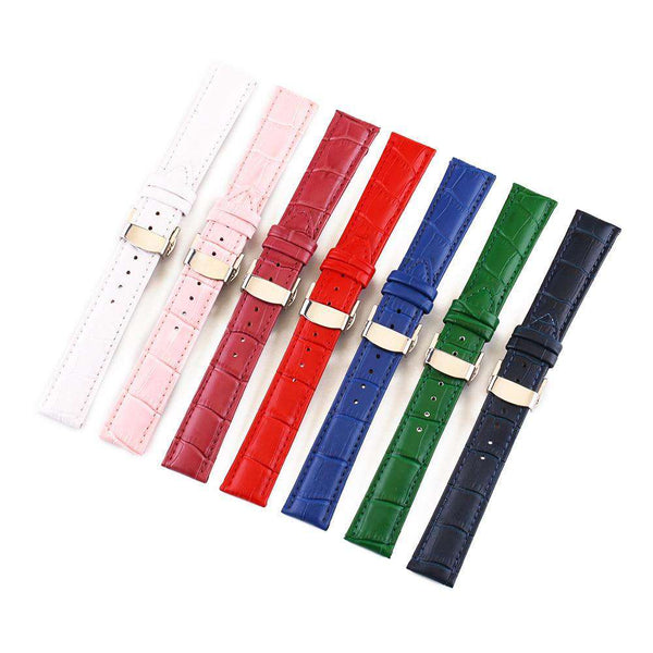 12mm 13mm 14mm 15mm 16mm 17mm 18mm 19mm 20mm White / Red / Pink / Blue / Dark Blue / Purple / Green Leather Watch Strap with Deployant Clasp [W147]