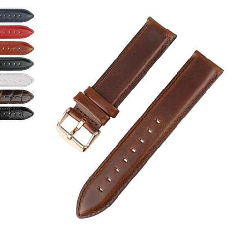 Dark Olive Green 12mm 13mm 14mm 16mm White / Red / Blue / Brown / Black Leather Watch Straps with Silver / Rose Gold Buckle [W144]