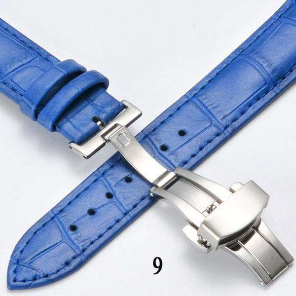 12mm 14mm 16mm 17mm 18mm 19mm 20mm Red / White / Blue Leather Watch Strap with Deployant/Butterfly Clasp [W148]