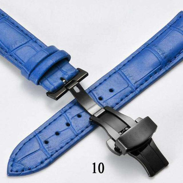 12mm 14mm 16mm 17mm 18mm 19mm 20mm Red / White / Blue Leather Watch Strap with Deployant/Butterfly Clasp [W148]