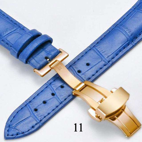 12mm 14mm 16mm 17mm 18mm 19mm 20mm Red / White / Blue Leather Watch Strap with Deployant/Butterfly Clasp [W148]
