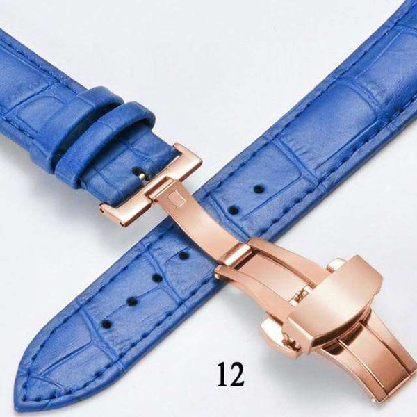 12mm 14mm 16mm 17mm 18mm 19mm 20mm Red / White / Blue Leather Watch Strap with Deployant/Butterfly Clasp [W148]