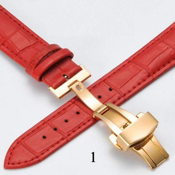 12mm 14mm 16mm 17mm 18mm 19mm 20mm Red / White / Blue Leather Watch Strap with Deployant/Butterfly Clasp [W148]