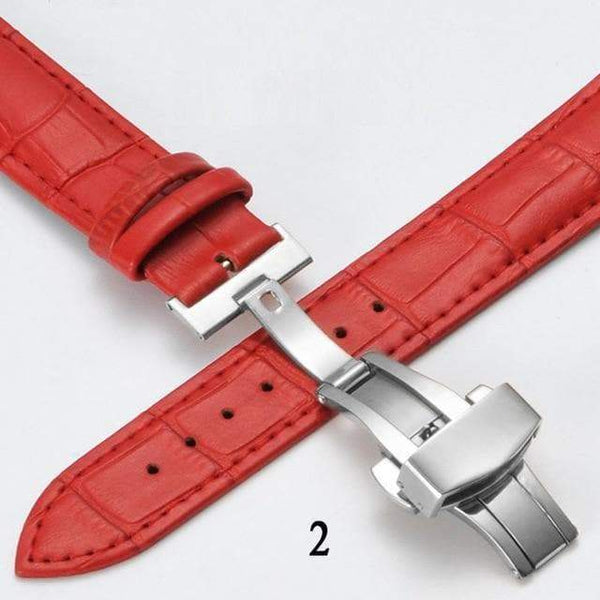 12mm 14mm 16mm 17mm 18mm 19mm 20mm Red / White / Blue Leather Watch Strap with Deployant/Butterfly Clasp [W148]