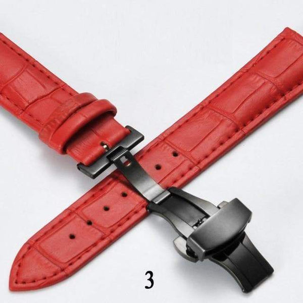 12mm 14mm 16mm 17mm 18mm 19mm 20mm Red / White / Blue Leather Watch Strap with Deployant/Butterfly Clasp [W148]