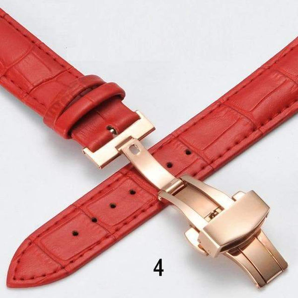 12mm 14mm 16mm 17mm 18mm 19mm 20mm Red / White / Blue Leather Watch Strap with Deployant/Butterfly Clasp [W148]