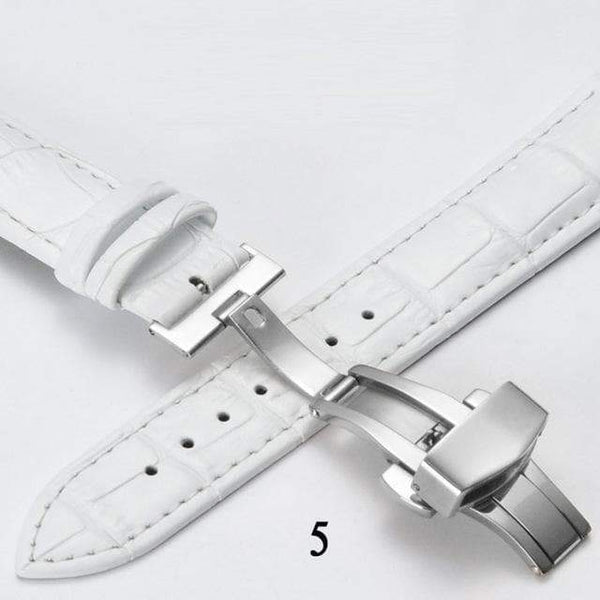 12mm 14mm 16mm 17mm 18mm 19mm 20mm Red / White / Blue Leather Watch Strap with Deployant/Butterfly Clasp [W148]