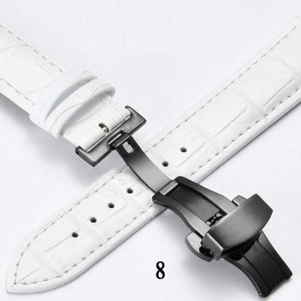 12mm 14mm 16mm 17mm 18mm 19mm 20mm Red / White / Blue Leather Watch Strap with Deployant/Butterfly Clasp [W148]