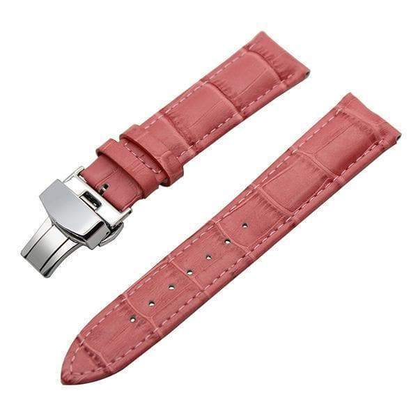 12mm 14mm 16mm 17mm 18mm White / Red / Pink / Blue / Green / Purple / Brown / Grey / Black Leather Watch Strap with Deployant Clasp [W043]