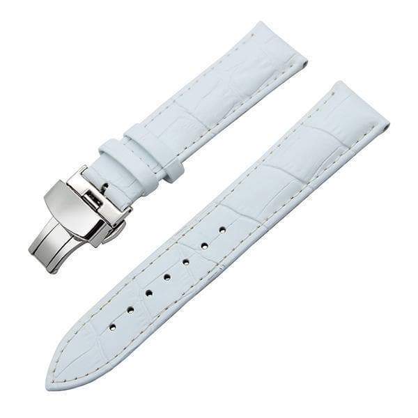 12mm 14mm 16mm 17mm 18mm White / Red / Pink / Blue / Green / Purple / Brown / Grey / Black Leather Watch Strap with Deployant Clasp [W043]