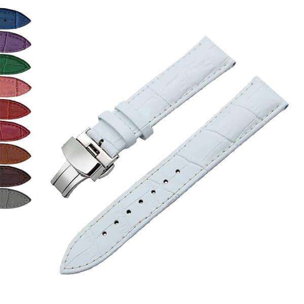 Lavender 12mm 14mm 16mm 17mm 18mm White / Red / Pink / Blue / Green / Purple / Brown / Grey / Black Leather Watch Strap with Deployant Clasp [W043]