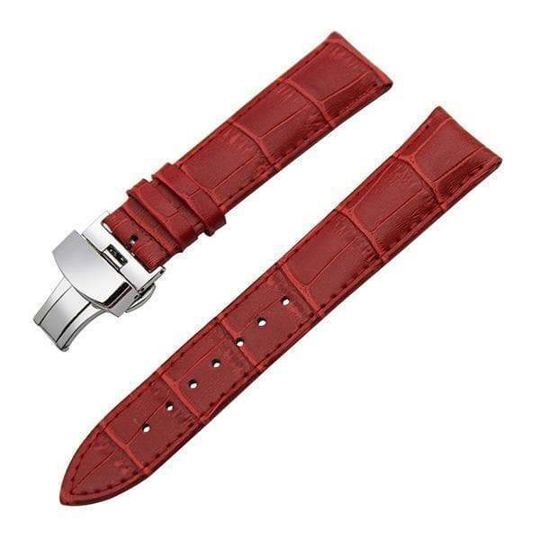 12mm 14mm 16mm 17mm 18mm White / Red / Pink / Blue / Green / Purple / Brown / Grey / Black Leather Watch Strap with Deployant Clasp [W043]