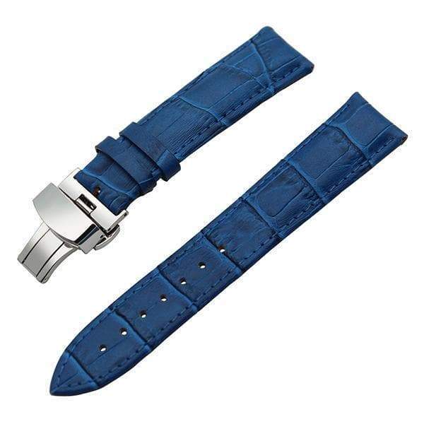 12mm 14mm 16mm 17mm 18mm White / Red / Pink / Blue / Green / Purple / Brown / Grey / Black Leather Watch Strap with Deployant Clasp [W043]