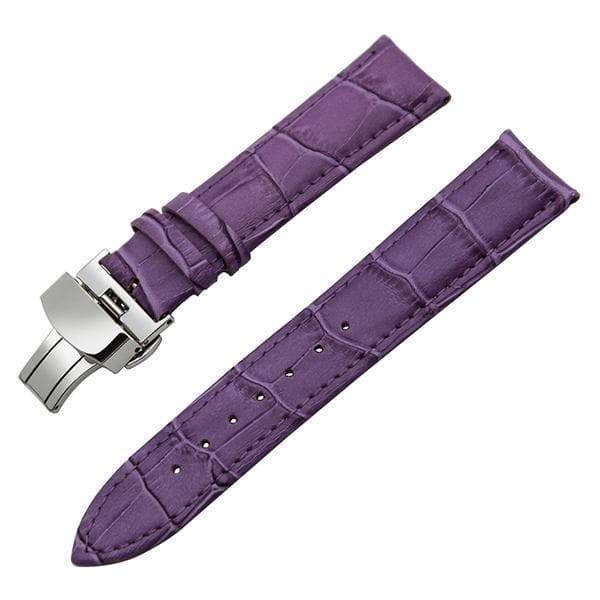 12mm 14mm 16mm 17mm 18mm White / Red / Pink / Blue / Green / Purple / Brown / Grey / Black Leather Watch Strap with Deployant Clasp [W043]