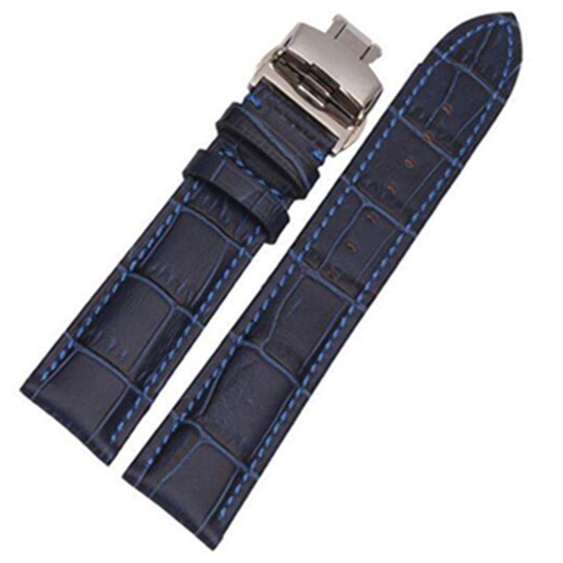 12mm 14mm 16mm 18mm 20mm 22mm Blue Leather Watch Strap with Deployant Clasp [W046]