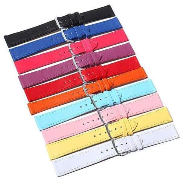 12mm 14mm 16mm 18mm 20mm White / Yellow / Orange / Red / Pink / Blue / Purple / Black Leather Watch Strap [W164]