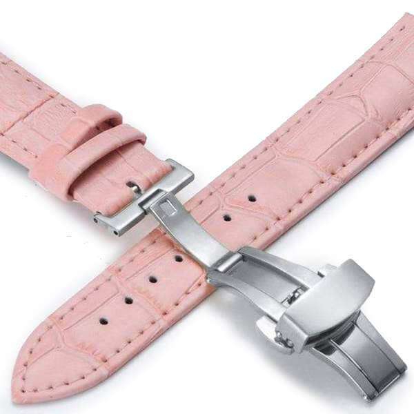 14mm 15mm 16mm 17mm 18mm 19mm 20mm Pink Leather Watch Strap with Deployant/Butterfly Clasp [W148]