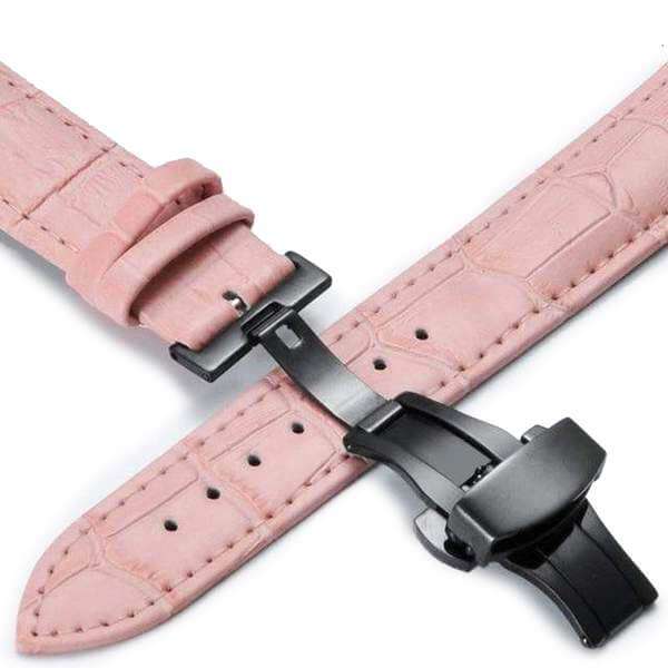 14mm 15mm 16mm 17mm 18mm 19mm 20mm Pink Leather Watch Strap with Deployant/Butterfly Clasp [W148]