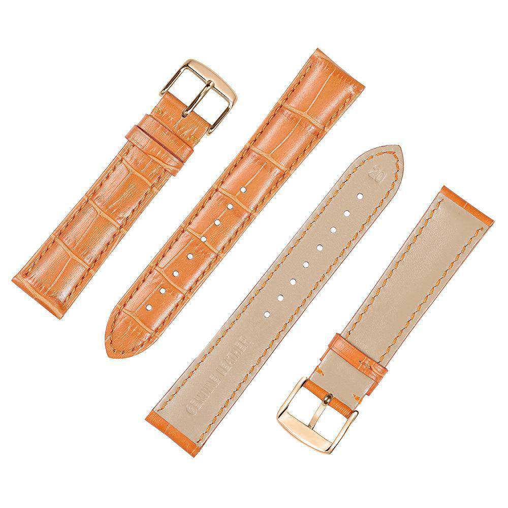 14mm 16mm 18mm 19mm 20mm 21mm 22mm 24mm Orange / Red / Blue / Beige / Brown / Black Leather Watch Strap with Rose Gold Buckle [W035]