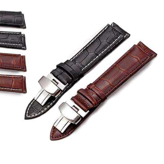 Dim Gray 16mm 18mm 19mm 20mm 21mm 22mm 24mm Brown / Black Leather Watch Strap with Foldable Clasp [W151]