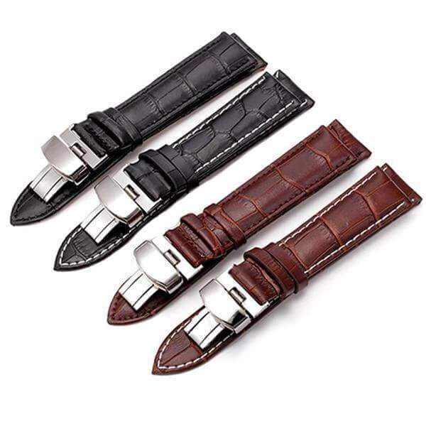 16mm 18mm 19mm 20mm 21mm 22mm 24mm Brown / Black Leather Watch Strap with Foldable Clasp [W151]