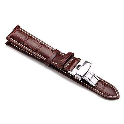 Dark Slate Gray 16mm 18mm 19mm 20mm 21mm 22mm 24mm Brown / Black Leather Watch Strap with Foldable Clasp [W151]