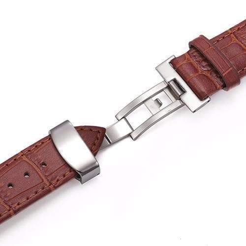 16mm 18mm 19mm 20mm 21mm 22mm 24mm Brown / Black Leather Watch Strap with Foldable Clasp [W151]