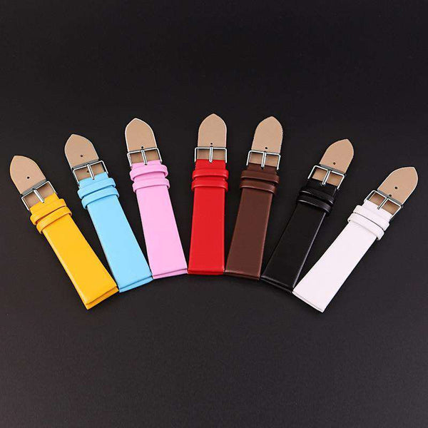 16mm 20mm White / Yellow / Red / Pink / Blue / Brown / Black Leather Watch Strap [W092]