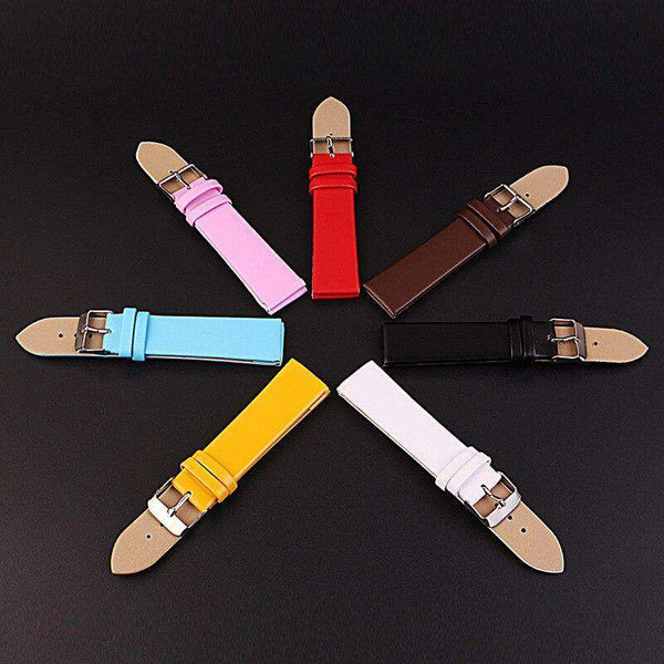 16mm 20mm White / Yellow / Red / Pink / Blue / Brown / Black Leather Watch Strap [W092]