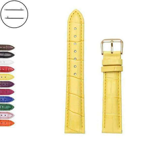 Light Goldenrod 18mm 19mm 20mm 21mm 22mm 23mm 24mm Yellow / Orange / Red / Pink / Purple / Green / Brown / Black Leather Watch Strap with Quick Release Pin [W058]