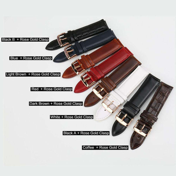 17mm 18mm 19mm 20mm White / Red / Blue / Brown / Black Leather Watch Straps with Silver / Rose Gold Buckle [W144]