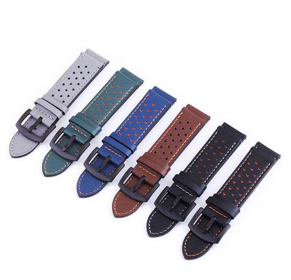 18mm 20mm 22mm 24mm Blue / Green / Brown / Grey / Black Leather Watch Strap with Quick Release Pin [W121]