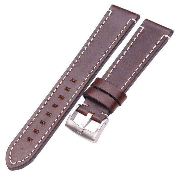 18mm 20mm 22mm 24mm Brown / Black Leather Watch Strap with Quick Release Pin [W114]