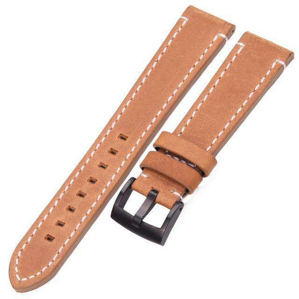 18mm 20mm 22mm 24mm Brown / Black Leather Watch Strap with Quick Release Pin [W114]