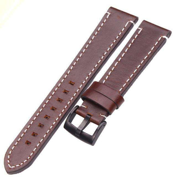 18mm 20mm 22mm 24mm Brown / Black Leather Watch Strap with Quick Release Pin [W114]