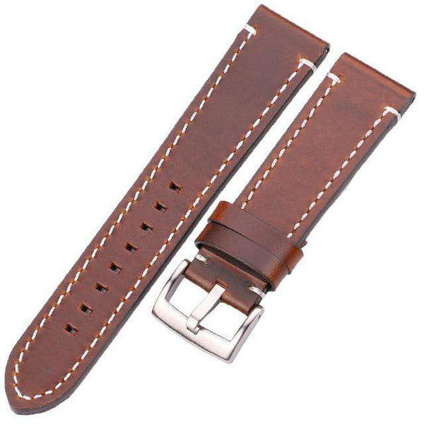 18mm 20mm 22mm 24mm Red / Blue / Green / Brown / Black Leather Watch Strap with Silver / Black Buckle [W100]