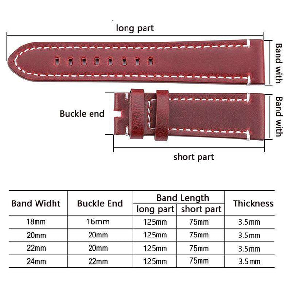 18mm 20mm 22mm 24mm Red / Blue / Green / Brown / Black Leather Watch Strap with Silver / Black Buckle [W100]