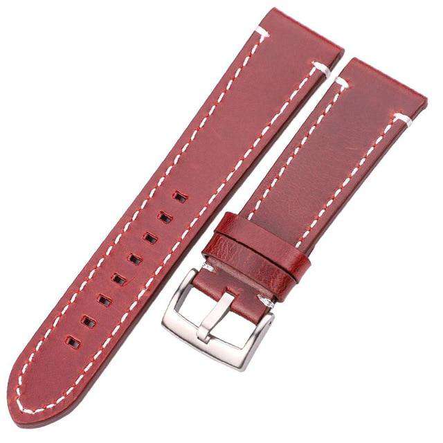 18mm 20mm 22mm 24mm Red / Blue / Green / Brown / Black Leather Watch Strap with Silver / Black Buckle [W100]