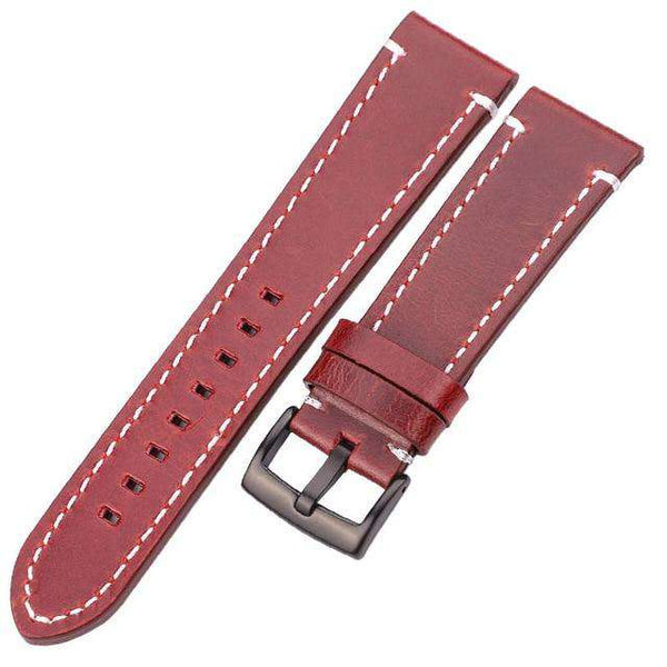 18mm 20mm 22mm 24mm Red / Blue / Green / Brown / Black Leather Watch Strap with Silver / Black Buckle [W100]