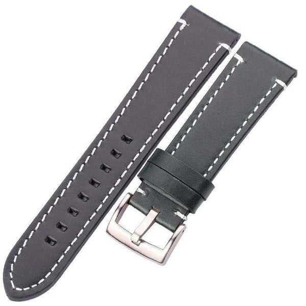 18mm 20mm 22mm 24mm Red / Blue / Green / Brown / Black Leather Watch Strap with Silver / Black Buckle [W100]