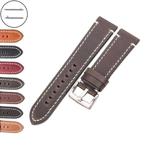 Dim Gray 18mm 20mm 22mm 24mm Red / Blue / Green / Brown / Black Leather Watch Strap with Silver / Black Buckle [W100]