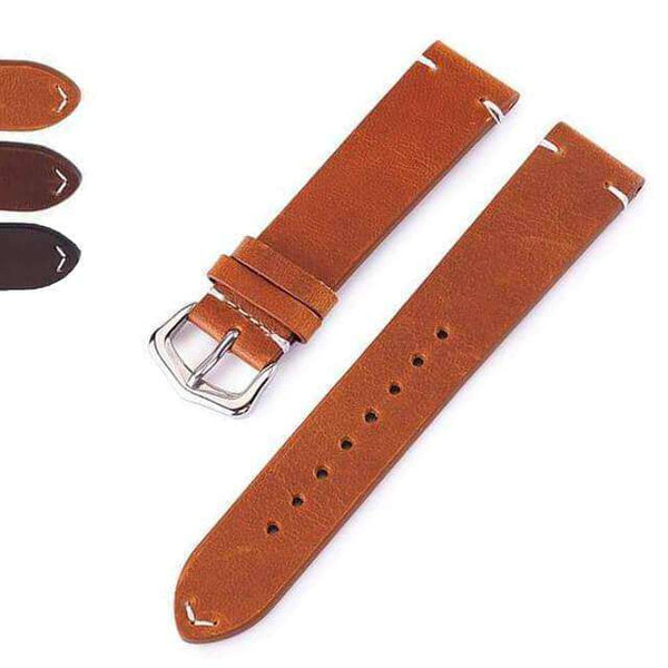 Sienna 18mm 20mm 22mm 24mm Brown / Black Leather Watch Strap [W086]
