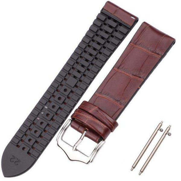 18mm 20mm 22mm Yellow / Maroon / Blue / Green / Brown / Black Hybrid Leather and Rubber Watch Strap with Quick Release Pin[W152]