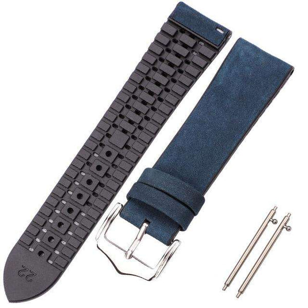 18mm 20mm 22mm Yellow / Maroon / Blue / Green / Brown / Black Hybrid Leather and Rubber Watch Strap with Quick Release Pin[W152]